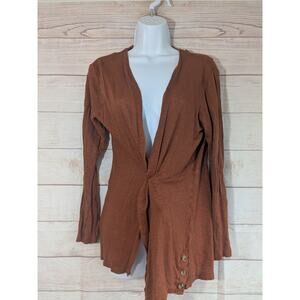 Cynthia Rowley Linen Cardigan Women's M Rust Open Button Accent